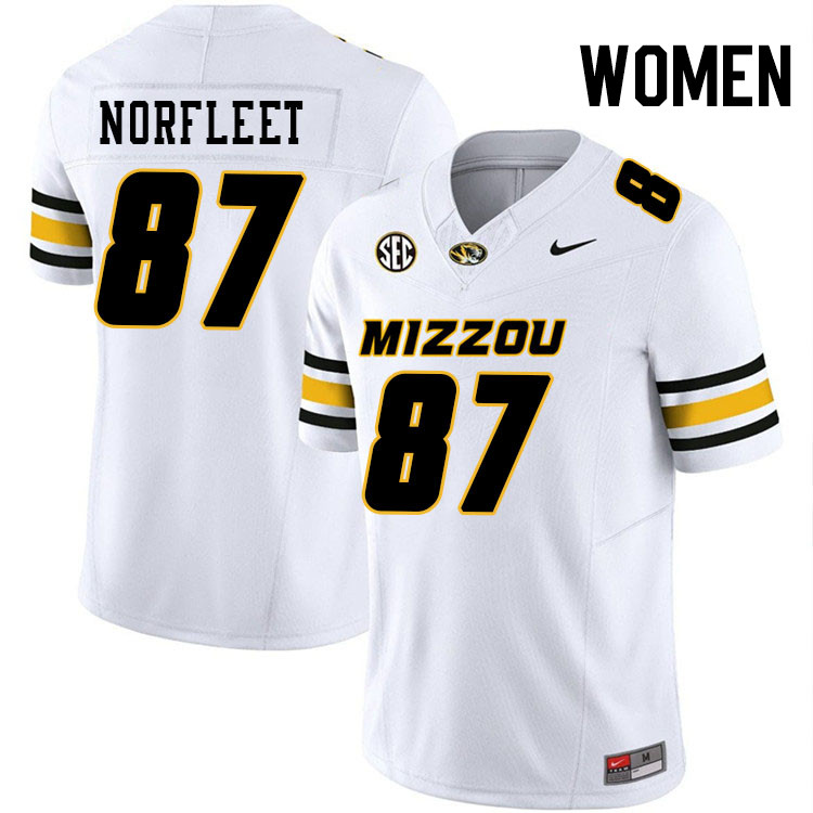 Women #87 Brett Norfleet Missouri Tigers College Football Jerseys Stitched-White